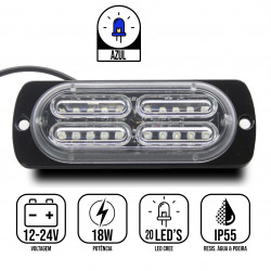 FAROL STROBO  AZUL 20 LEDS SOM E ACESSÓRIOS Vo6