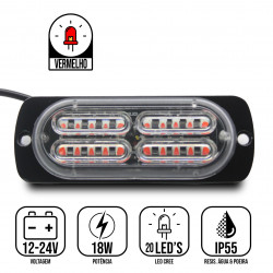 FAROL STROBO VERMELHO 20 LEDS SOM E ACESSÓRIOS Vo6