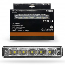 FAROL AUXILIAR DRL RETANGULAR 5 LEDS  SUPER BRANCO 12V TESLLA TK1001B