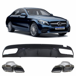KIT DIFUSOR TRASEIRO MERCEDES W205 MODELO C63 BLACK PIANO Vo6