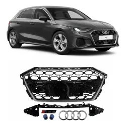 GRADE AUDI A3 MODELO RS3 BLACK PIANO DETALHES PRATA Vo6