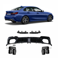 KIT DIFUSOR TRASEIRO BMW G20 330I M 340I BLACK COM BREAK LIGHT Vo6
