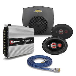 KIT CAIXA DUTADA BASS 8" ORIGNAL GM + AMPLIFICADOR TARAMPS TL1500 + PAR ALTO FALANTE 6X9 BOMBER + CABO RCA BLINDADO 5M